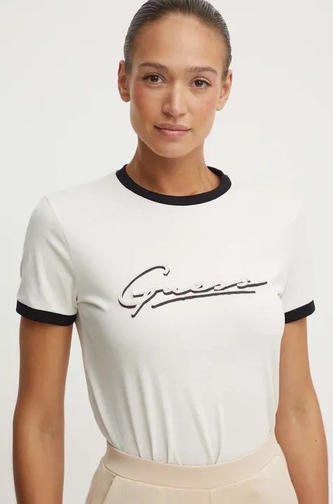 Βαμβακερό μπλουζάκι Guess NOÉMIE γυναικείο, χρώμα: άσπρο, V4YI05 K8FQ4