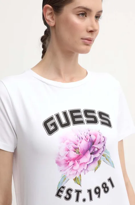 Kratka majica Guess PEONY ženska, bela barva, V4YI15 J1314