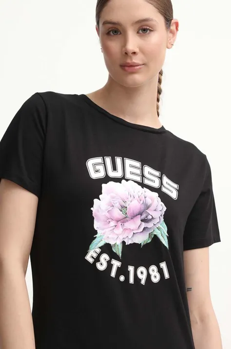 Majica kratkih rukava Guess PEONY za žene, boja: crna, V4YI15 J1314
