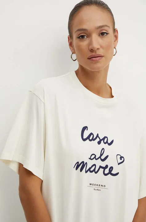 Βαμβακερό μπλουζάκι Weekend Max Mara γυναικείο, χρώμα: μπεζ, 2425946041600