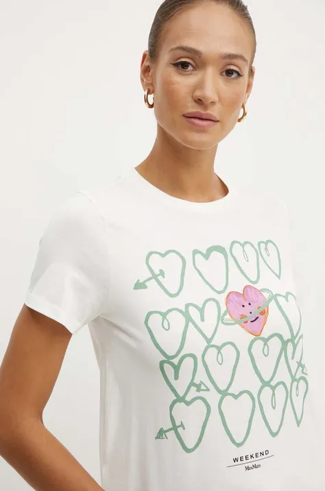 Βαμβακερό μπλουζάκι Weekend Max Mara γυναικείο, χρώμα: άσπρο, 2425976031600