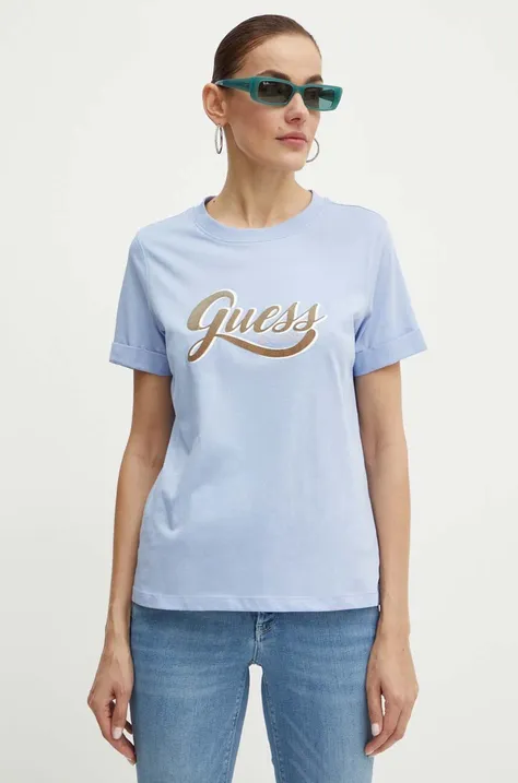 Guess t-shirt bawełniany GLITTERY damski kolor niebieski W4YI09 JA914