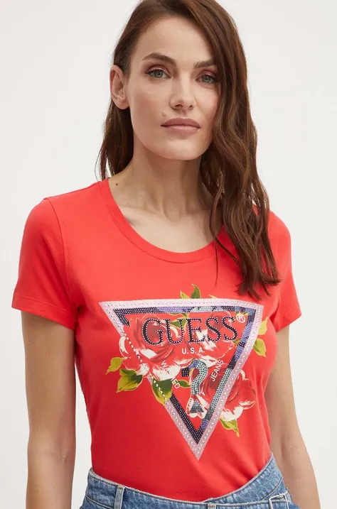 Majica kratkih rukava Guess ROSES za žene, boja: crvena, W4YI71 J1314