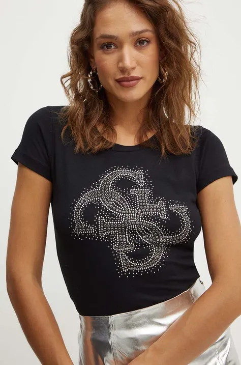 Kratka majica Guess ženska, črna barva, W4YI37 J1314