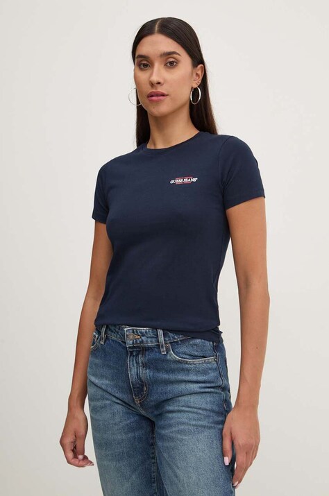 Guess Jeans tricou femei, culoarea albastru marin, W4YI02 J1314