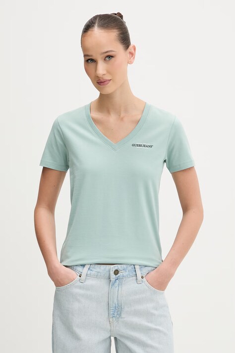 Μπλουζάκι Guess Jeans χρώμα: μοβ, W4YI23 J1314