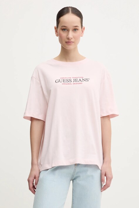 Bavlněné tričko Guess Jeans růžová barva, W4YI08 K8HM0