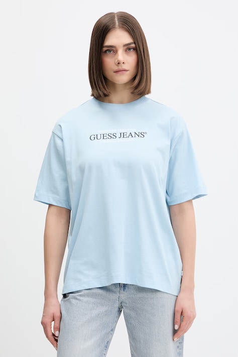 Guess Jeans t-shirt bawełniany damski kolor niebieski W4YI08 K8HM0