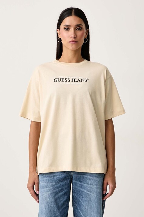 Guess Jeans T-shirt damski bawełniany beżowy W4YI08 K8HM0