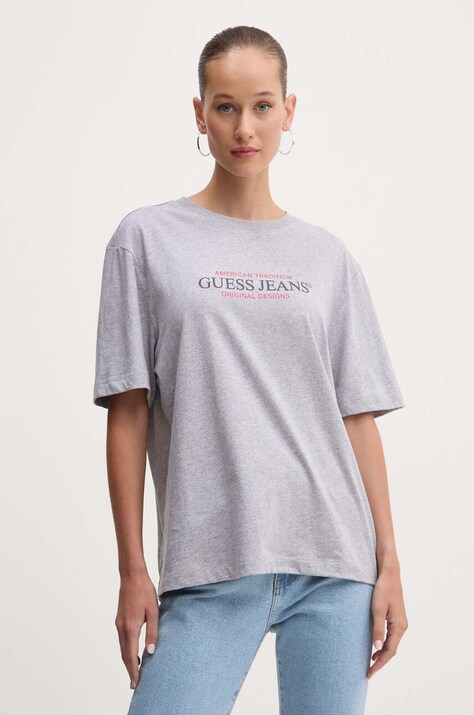 Хлопковая футболка Guess Jeans женская цвет серый W4YI08 K8HM0