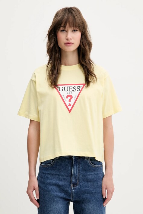 Бавовняна футболка Guess Jeans жіноча колір жовтий W4YI73 K8HM0