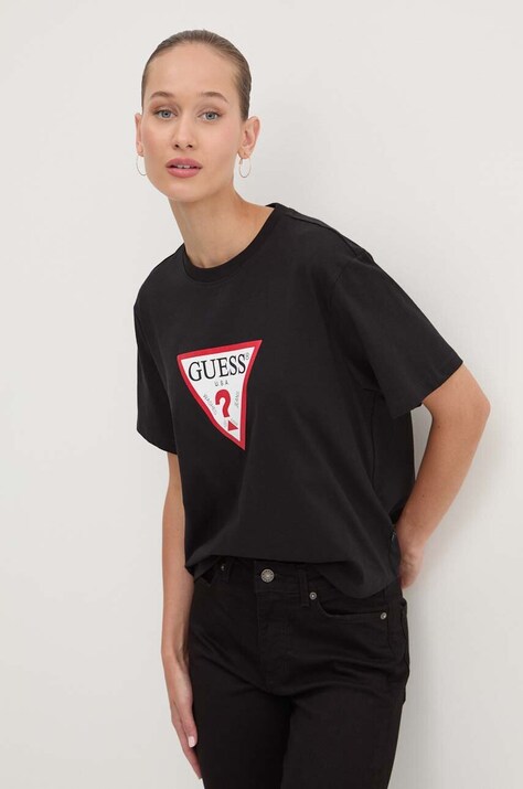 Guess Jeans tricou din bumbac femei, culoarea negru, W4YI73 K8HM0