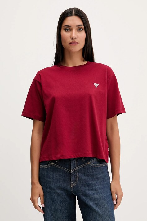 Guess Jeans t-shirt bawełniany damski kolor bordowy W4YI05 K8HM0