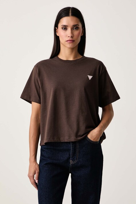 Guess Jeans T-shirt damski bawełniany brązowy W4YI05 K8HM0