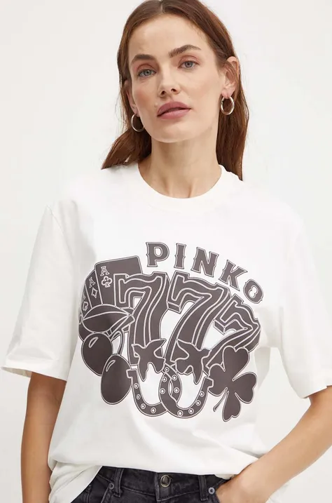 Bavlnené tričko Pinko dámske, biela farba, 101704 A240