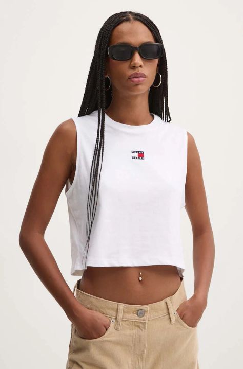 Tommy Jeans top din bumbac culoarea alb, DW0DW18422