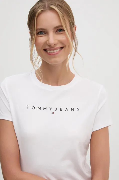 Bavlnené tričko Tommy Jeans dámske, biela farba, DW0DW18398