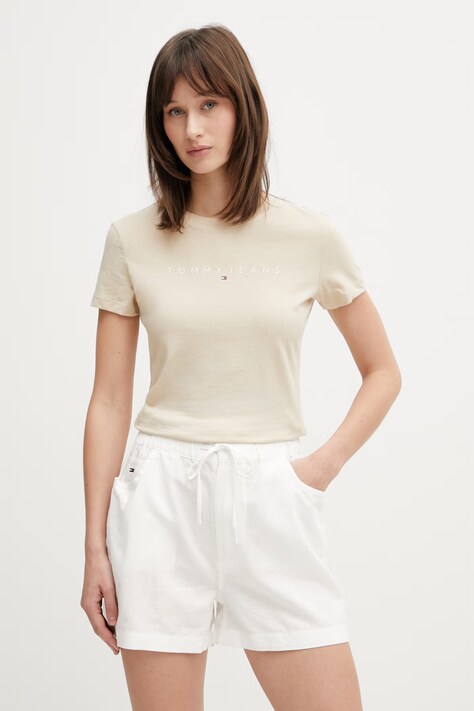 Tommy Jeans T-shirt damski bawełniany beżowy DW0DW18398