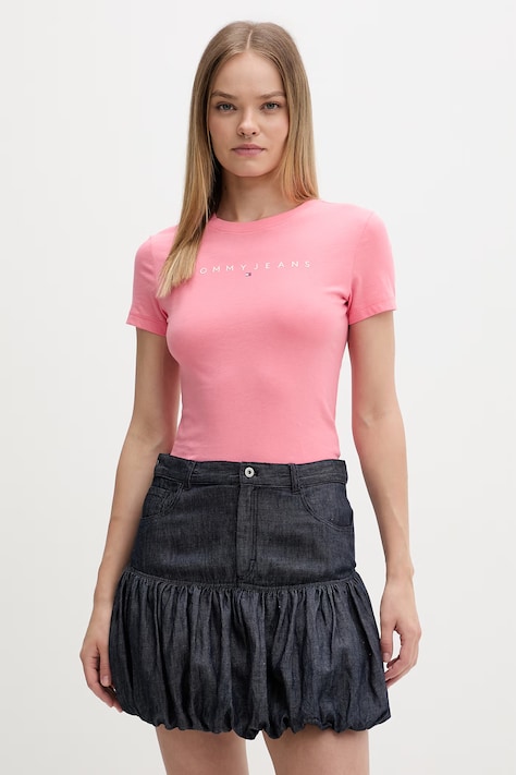 Tommy Jeans t-shirt γυναικείο βαμβακερό ροζ DW0DW18398