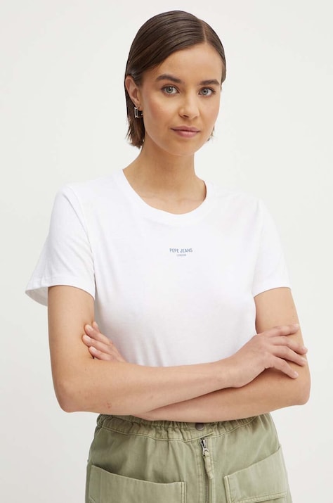 Pepe Jeans tricou din bumbac EMILY femei, culoarea alb, PL505877