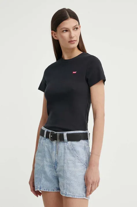 Bombažna kratka majica Levi's ženska, črna barva, 000KK