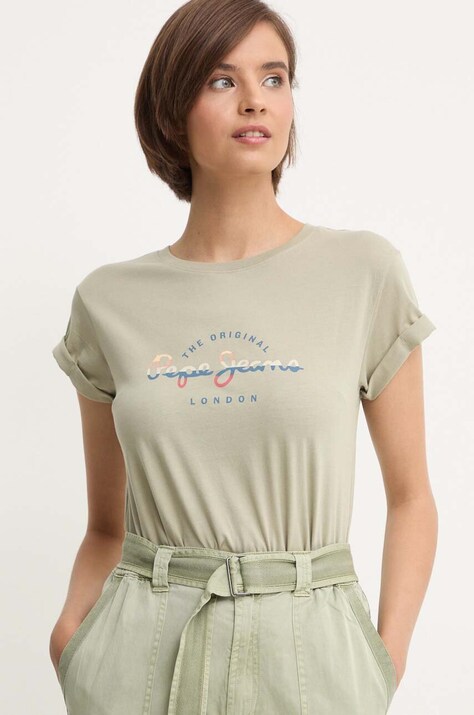Pepe Jeans tricou din bumbac EVETTE femei, culoarea verde, PL505880