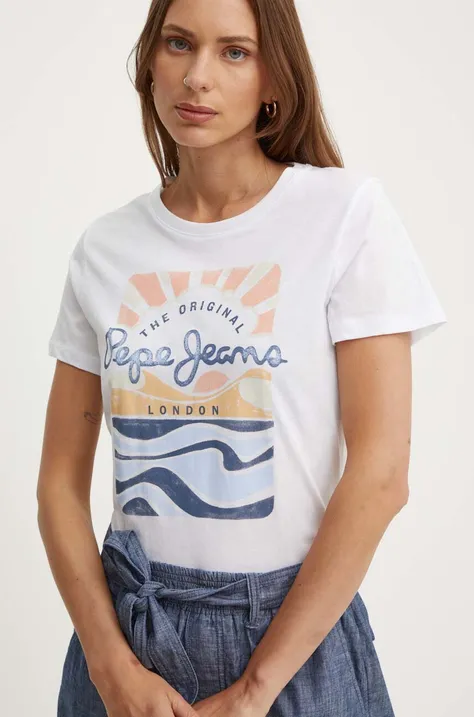 Βαμβακερό μπλουζάκι Pepe Jeans ESHA γυναικείο, χρώμα: άσπρο, PL505885