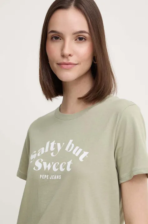 Bombažna kratka majica Pepe Jeans EFFIE ženska, zelena barva, PL505886