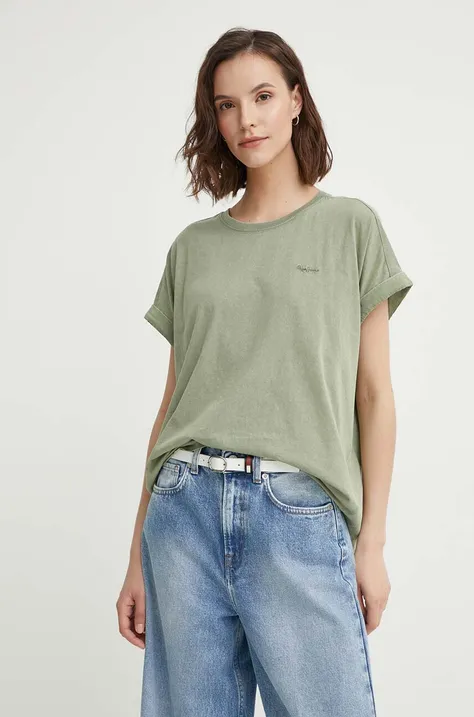 Βαμβακερό μπλουζάκι Pepe Jeans EDITH γυναικείο, χρώμα: πράσινο, PL505893