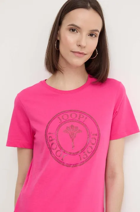 Bombažna kratka majica Joop! ženska, roza barva, 30042942
