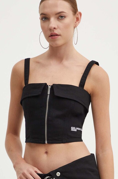 Karl Lagerfeld Jeans top din denim culoarea negru, neted, 245J1602
