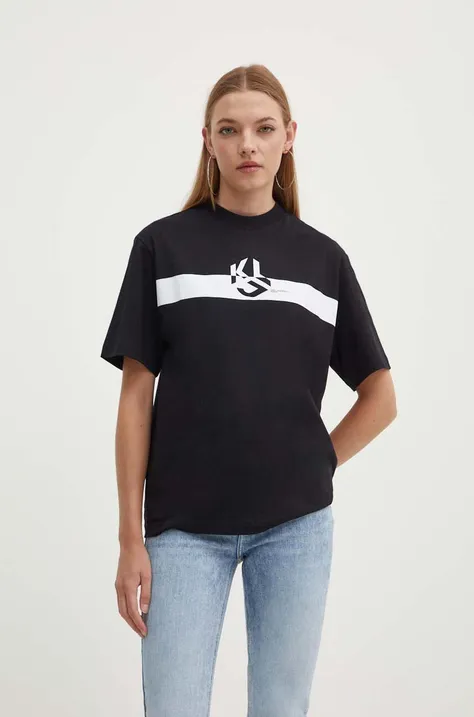 Хлопковая футболка Karl Lagerfeld Jeans женская цвет чёрный 245J1700