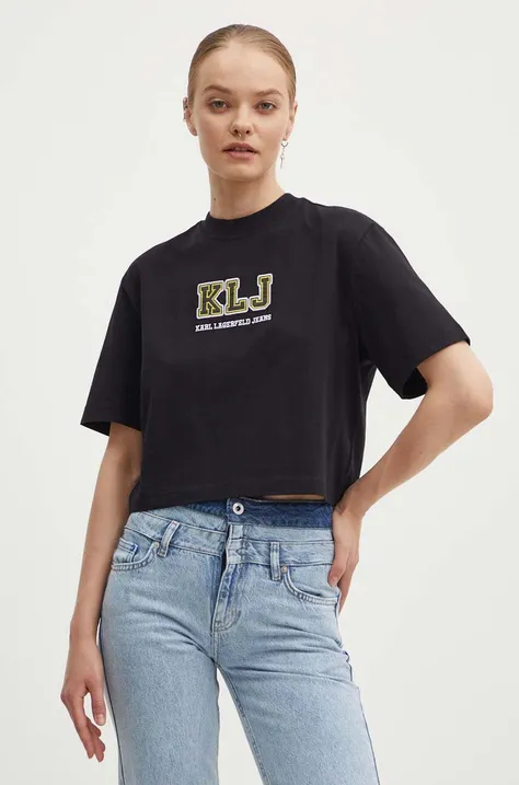 Pamučna majica Karl Lagerfeld Jeans za žene, boja: crna, 245J1701