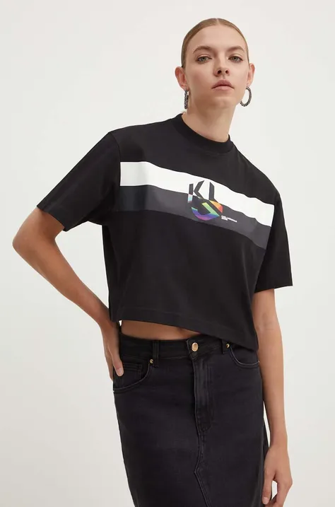 Bombažna kratka majica Karl Lagerfeld Jeans ženska, črna barva, 245J1710