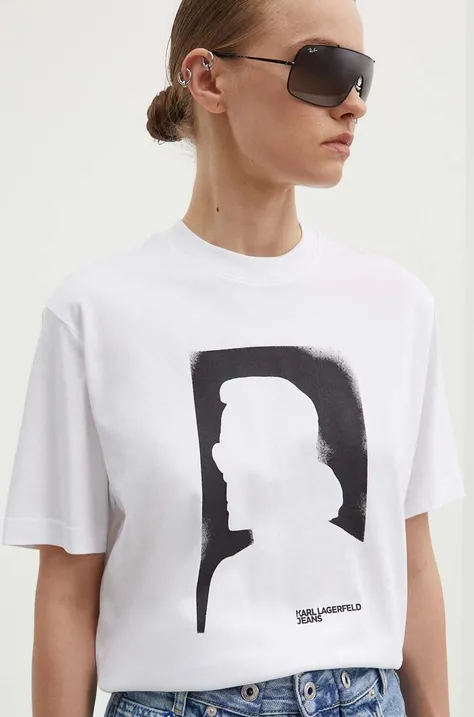 Bombažna kratka majica Karl Lagerfeld Jeans ženska, bela barva, 245J1711