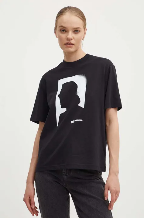 Хлопковая футболка Karl Lagerfeld Jeans женская цвет чёрный 245J1711