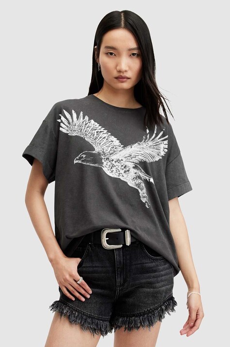 Bavlněné tričko AllSaints FLITE BRIAR šedá barva, W089JA