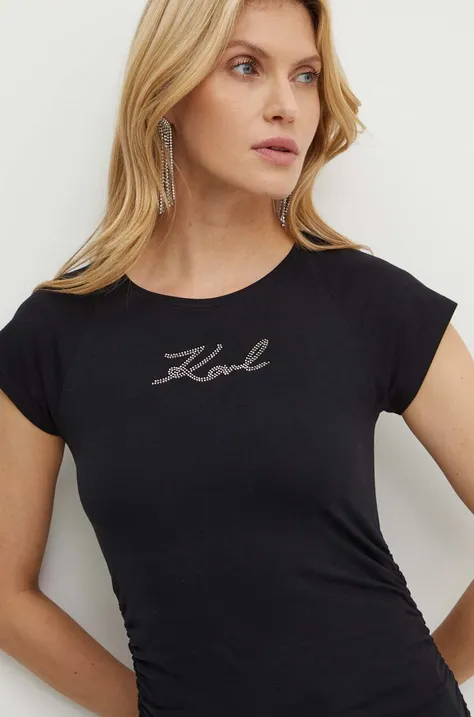 Kratka majica Karl Lagerfeld ženska, črna barva, 245W1700