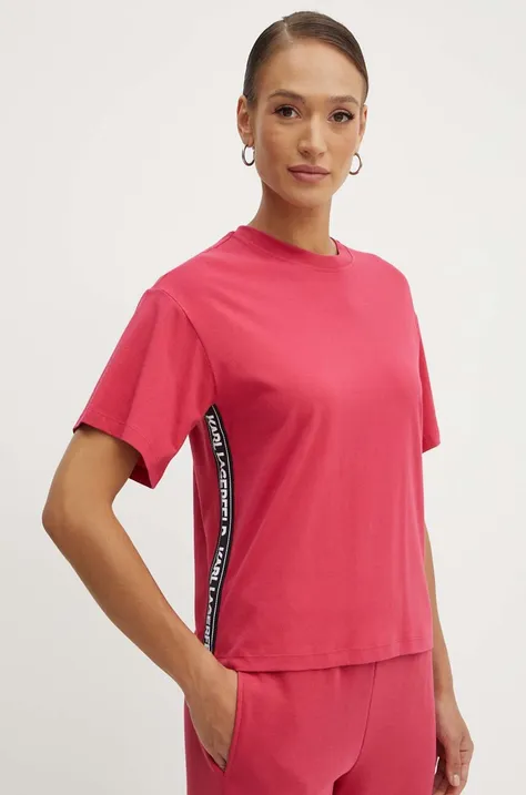 Bombažna kratka majica Karl Lagerfeld ženska, rdeča barva, 245W1703