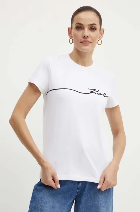 Bavlnené tričko Karl Lagerfeld dámske, biela farba, 245W1706