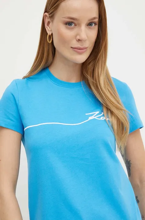 Karl Lagerfeld t-shirt bawełniany damski kolor niebieski 245W1706