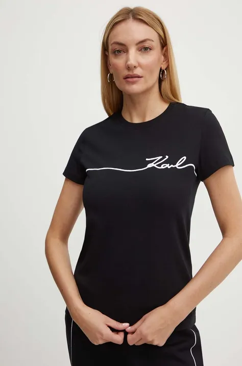 Βαμβακερό μπλουζάκι Karl Lagerfeld γυναικείο, χρώμα: μαύρο, 245W1706