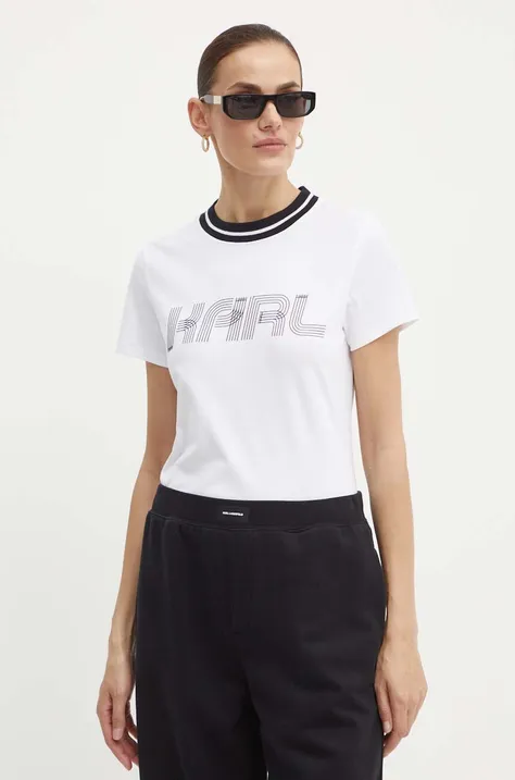 Bavlnené tričko Karl Lagerfeld dámske, biela farba, 245W1707