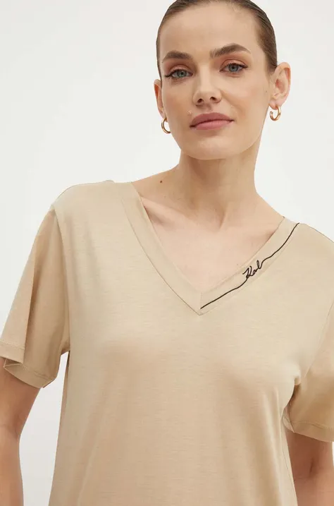 Kratka majica Karl Lagerfeld ženska, rjava barva, 245W1709