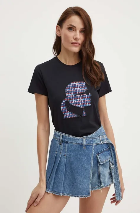 Karl Lagerfeld t-shirt bawełniany damski kolor czarny 245W1711