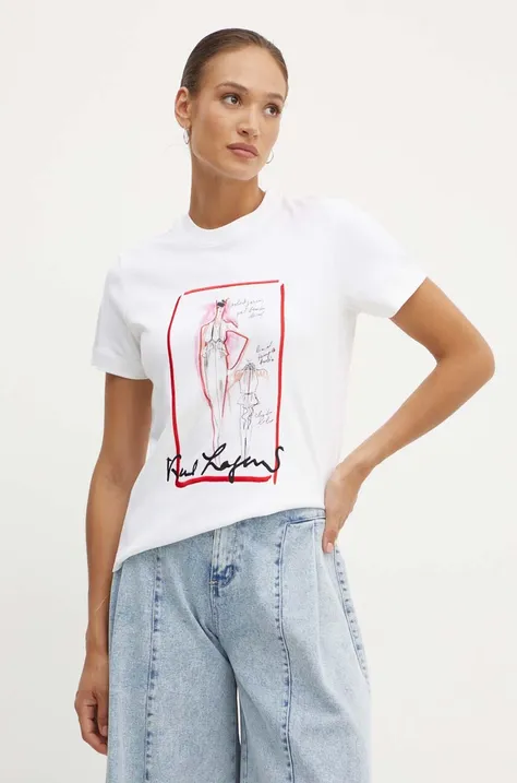 Βαμβακερό μπλουζάκι Karl Lagerfeld γυναικείο, χρώμα: μπεζ, 245W1713