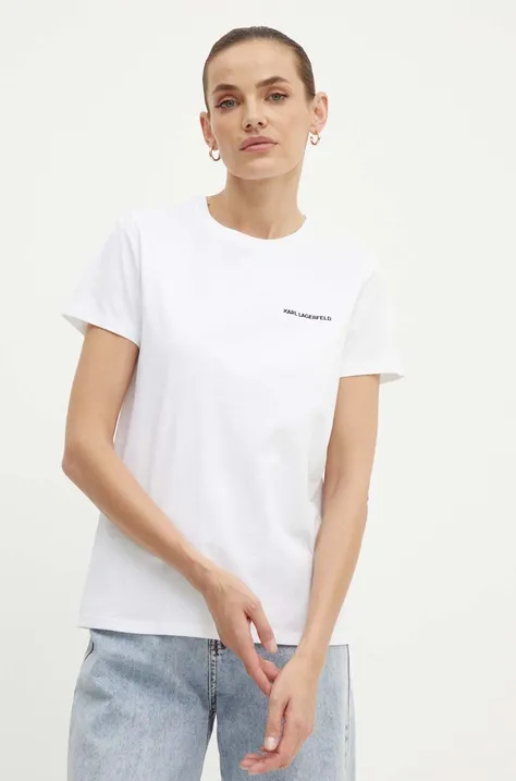 Bombažna kratka majica Karl Lagerfeld ženska, bela barva, 245W1714