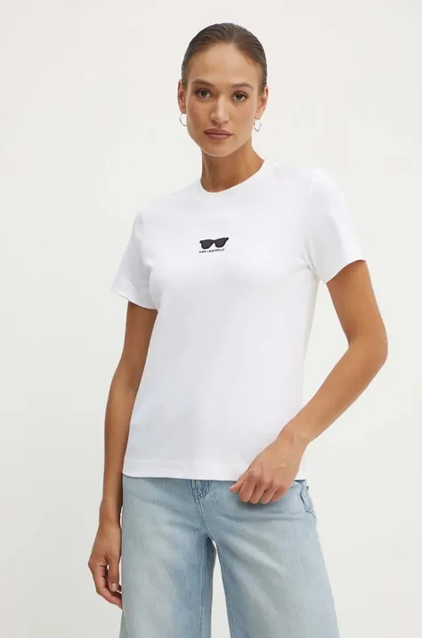 Bavlnené tričko Karl Lagerfeld dámske, biela farba, 245W1717