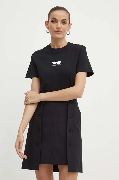 Bombažna kratka majica Karl Lagerfeld ženska, črna barva, 245W1717