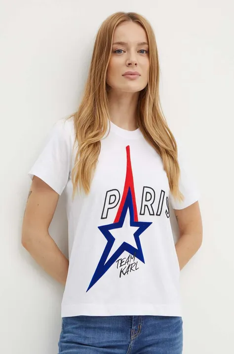 Bombažna kratka majica Karl Lagerfeld ženska, bela barva, 245W1730